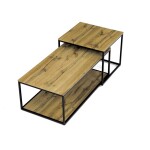 Stůl konferenční, set 2 ks, MDF deska, dekor divoký dub, kovová podnož, černý lak