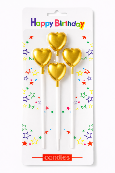 Dortová svíčka srdce zlatá 4ks