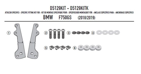 D5129Kit pro Bmw F 750 GS (18-23) montážní sada pro plexi D5127S/ST a Af5127