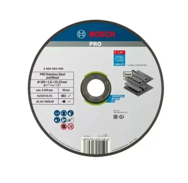 BOSCH 2608603406 / Řezací kotouč na nerezovou ocel / Průměr 180 x 22.23 mm / Šířka řezu 1.6 mm (2608603406)