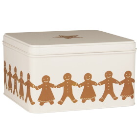 Ib Laursen Plechová dóza Gingerbread Couples Square, bílá barva, hnědá barva, kov