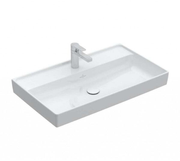 VILLEROY & BOCH - Collaro Umyvadlo nábytkové 80x47 cm, bez přepadu, otvor pro baterii, CeramicPlus, Stone White 4A3381RW