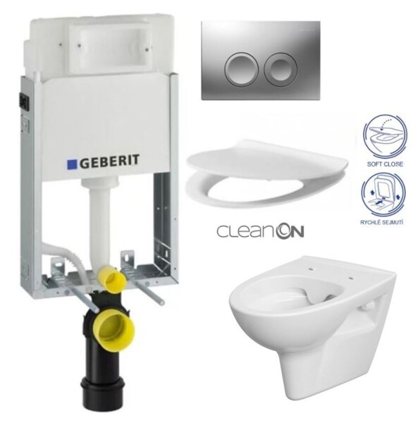 GEBERIT KOMBIFIXBasic vč. matného tlačítka DELTA 25 + WC CERSANIT CLEANON PARVA + SEDÁTKO 110.100.00.1 21MA PA2