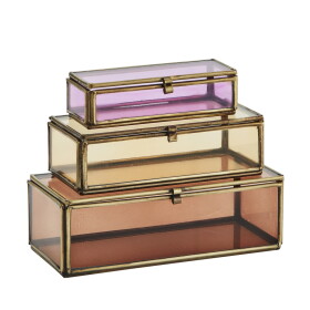 MADAM STOLTZ Skleněný box Pink/Orange/Coffee - set 3 ks, růžová barva, oranžová barva, hnědá barva, měděná barva, sklo, kov