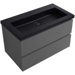 CERANO - Koupelnová skříňka Carole - antracitová + umyvadlo z lit. mramoru Ovo - černá matná - 100,5x53x46,5 CER-415762