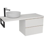 CERANO Deska pod umyvadlo Navira Pro - 121x46,5x3,6 cm - skříňka Velora 59 cm - bílá matná, zlatá úchytka - konzole černá