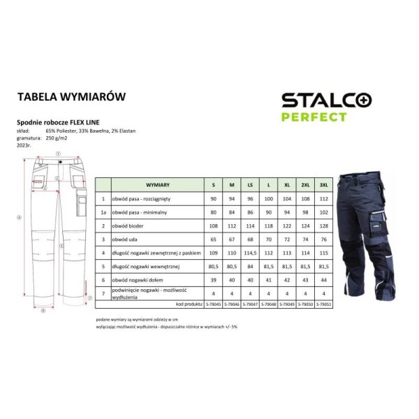 Kalhoty pracovní PROFESSIONAL FLEX LINE, XL/56, STALCO PERFECT
