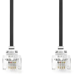 Nedis telefonní kabel RJ11-RJ11 plochý černý / Telefonní kabel / RJ11-RJ11 / pozlacené konektory / 2 m (TCGL90200BK20)