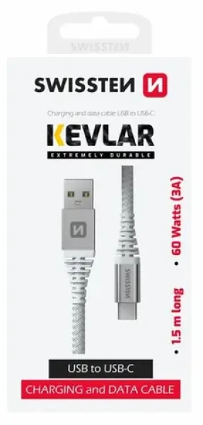 SWISSTEN ARAMID REINFORCED datový kabel USB - USB-C 1.5m bílá (71541011)
