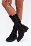 Semišové kotníkové boty se šněrováním do půli lýtka Zazoo 3103 Černé 39