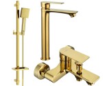 MEXEN - Royo DQ45 Set umyvadlové a vanové baterie s příslušenstvím, zlatá 72213DQ45-50