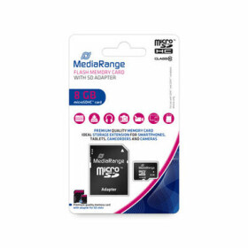 MediaRange microSDHC 8GB + SD adaptér / Class 10 / R: 15MBs / W: 10 MBs (MR957)