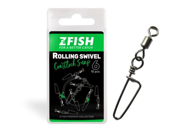 Zfish Obratlík Karabinou Rolling Swivel Coastlock snap 10ks