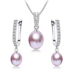 Stříbrná souprava šperků s levandulovou perlou a zirkony - stříbro 925/1000, 46 cm Levandulová