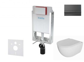 Kielle - Genesis Set předstěnové instalace, klozetu Oudee, sedátka softclose a tlačítka Gemini I, lesklá černá 30505SZ74