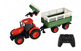 Traktor Zetor RC s vlekem plast 42cm 2,4GHz dobíjecí pack + baterie se zvukem v krabici