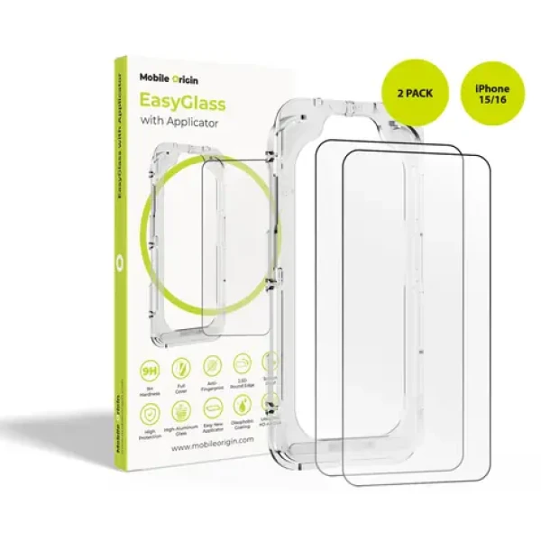 Mobile Origin EasyGlass Ochranné sklo EasyGlass s aplikátorem pro Apple iPhone 15 16 / 2ks (EGA-i16-2pk)