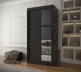 Šatní skříň Abi Miror 3 Barva korpusu: Černá, Rozměry: 100 cm, Dveře: Černá