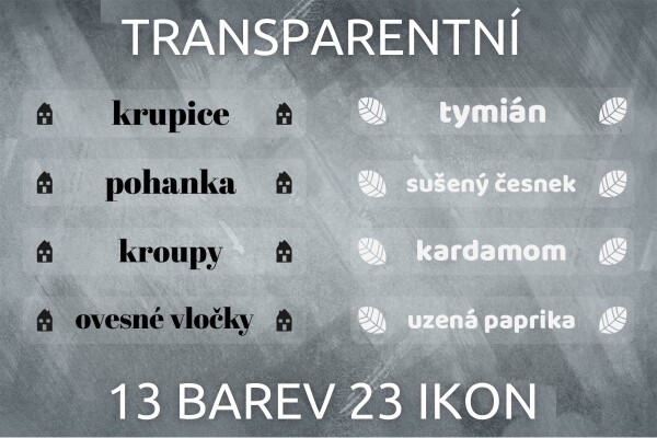 Malé transparentní samolepky na kořenky, dózy i psací potřeby nebo školní sešity velikost: 65 mm x 10 mm