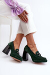 Kožené lodičky na masivním sloupku Laura Messi 2706 tmavě zelené 37