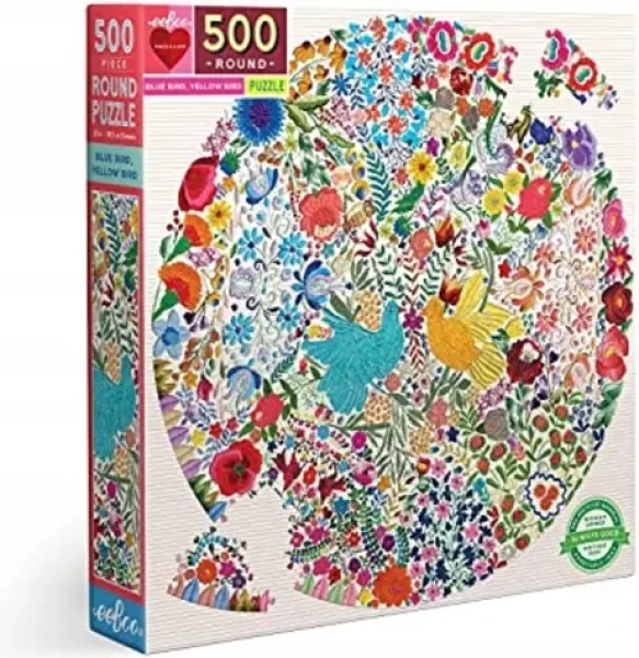 EEBOO Kulaté puzzle Modrý a žlutý ptáček