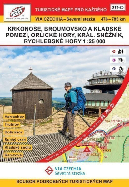 VIA CZECHIA Severní stezka, BOX S13-20 Krkonoše-Rychlebské hory 25 000, 476. 785. km Severní stezky (pěší varianta); Harrachov Trutnov
