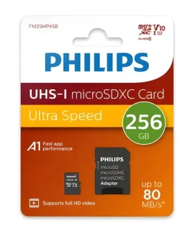 Philips microSDXC 256 GB + adaptér / Micro SD karta / Class 10 / UHS-I U1 / čtení: 80 MB/s / zápis: 30 MB/s (FM25MP45B/00)