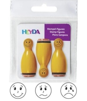 HEYDA Dřevěná razítka kuželky smajlíci - žluté 3 ks