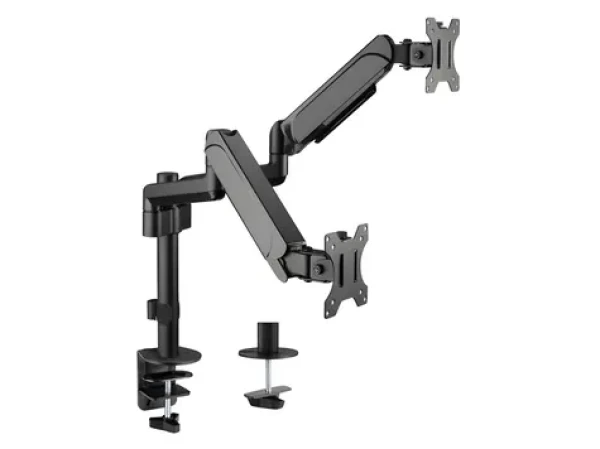 Equip černá / Stolní držák pro 2 monitory / 17-32" / nosnost 9 kg / výškově nastavitelný / VESA 100x100 / 360° (650133)
