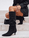 Dámské kozačky se zvrásněným svrškem, černé, ze semiše, FashionStreet ZY1130 39