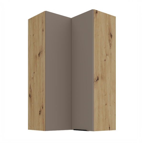 Horní rohová skříňka Aria 60x60 GN-108 2F (90°) Barva korpusu: Dub artisan, Barva dvířek: TA - Sandgrau AFM