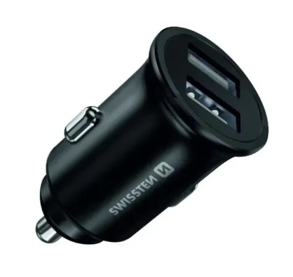Autonabíječka 2x USB SWISSTEN METAL černý