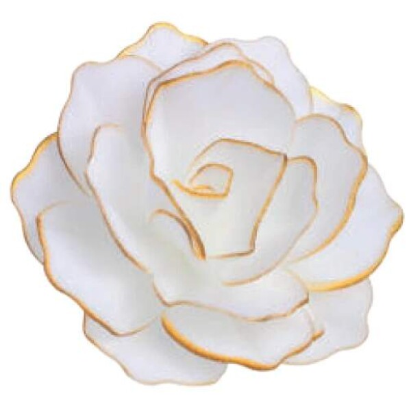 Dekorace oplatková - Růže MAXI bílá, zlatý okraj 12,5 cm