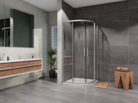 Lansanit - Sprchový kout čtvrtkruh Vati 900x900, chrom, matné sklo, včetně vaničky, levý odpad LAN50011