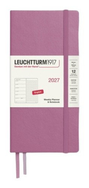 Týdenní plánovač & Zápisník Dusty Rose, tečkovaný Wallet B6+ x A6 2027, anglicky