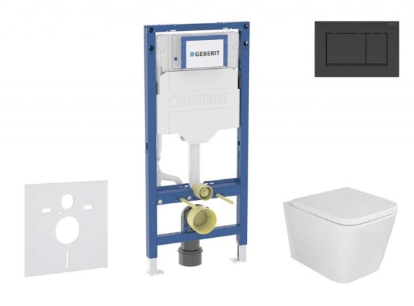 GEBERIT - Duofix Set předstěnové instalace, klozetu Arkas a sedátka softclose, tlačítko Sigma30, matná černá/černá SANI11CA5102B