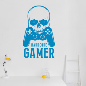 Samolepka Hardcore Gamer Barva: modrá, Velikost: 80 x 49 cm