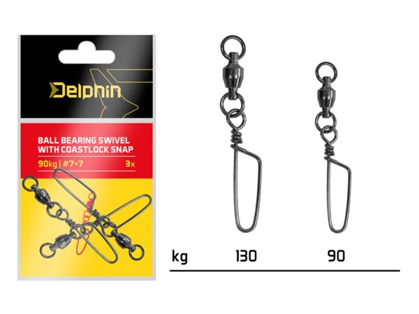 Delphin Karabinka s obratlíkem Ball bearing swivel with coastlock snap 130kg 3ks (101003577)