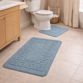 DumDekorace Dvoudílná koupelnová sada MONTANA ETHNIC v persky modré barvě Šířka: 50 cm | Délka: 80 cm