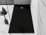 MEXEN/S - Stone+ obdélníková sprchová vanička 160 x 70, černá, mřížka zlatá 44707016-G