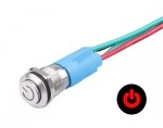 LED vodotěsný spínač s vystouplým hmatníkem 12 mm - Červený, 12 - 24V