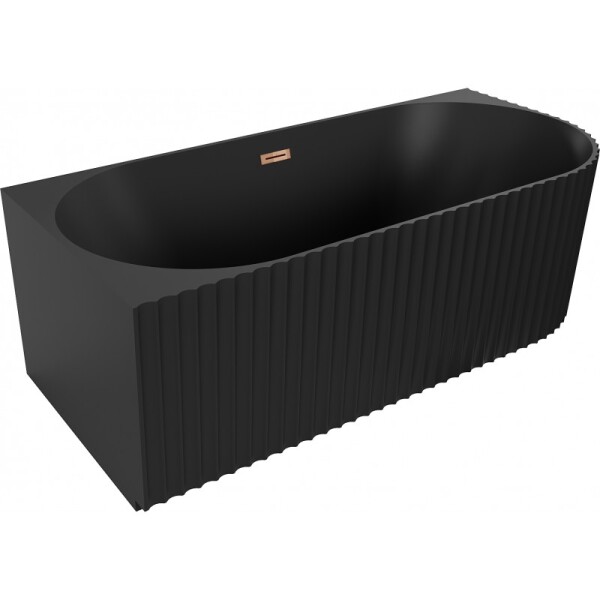 MEXEN/S - Gia volně stojící rohová vana reliéf levá 170 x 80, černá mat, sifon a přepad růžové zlato 52701708071L-60