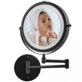 Erga Eda, LED osvětlené kosmetické zrcadlo na make-up ø20 cm, černá matná, ERG-YKA-CH.EDA-BLK