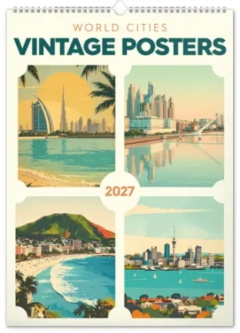 NOTIQUE Vintage plakáty – světová města 2027 / Nástěnný kalendář / 33 x 46 cm