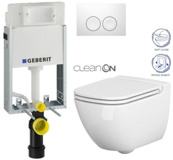 GEBERIT KOMBIFIXBasic vč. bílého tlačítka DELTA 21 + WC CERSANIT CLEANON CASPIA + SEDÁTKO 110.100.00.1 21BI CP1