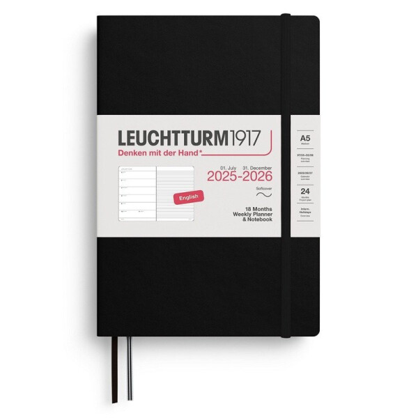 Weekly Planner & Notebook 2026 Medium (A5) 18 Months Black