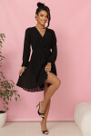313-17 ISABELLE Polsko plisované šaty s dlouhými rukávy a výstřihem - BLACK XL