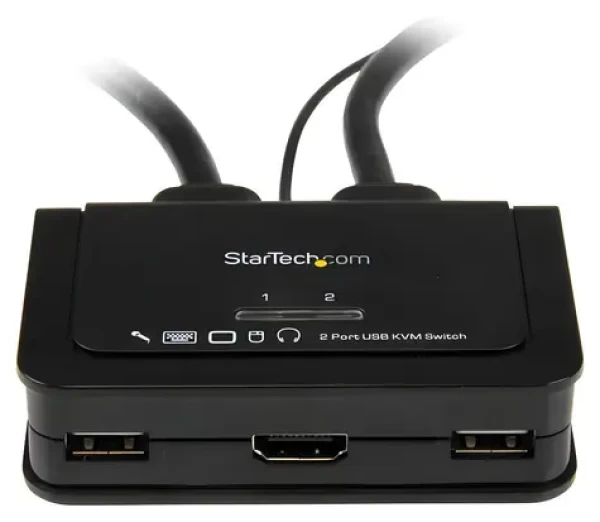 StarTech 2-portový HDMI KVM přepínač černá / KVM přepínač / integrovaný kabel 0,85 m / 1920x1200 px / USB (SV211HDUA)