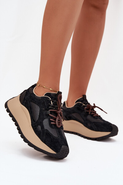 Kožené Sneakersy Na Platformě Dámské Big Star SS274628 HI-POLY SYSTEM Černé 37