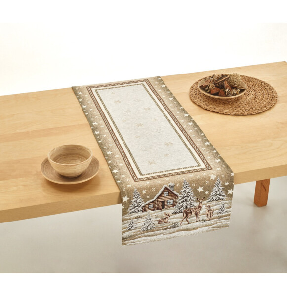 DumDekorace Vánoční gobelínový běhoun na stůl Zimní krajina Šířka: 40 cm | Délka: 130 cm